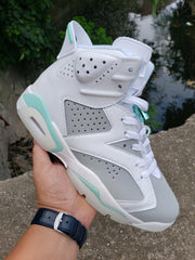 Jordan 6 High-Top Sneakers in White, Grey and Mint