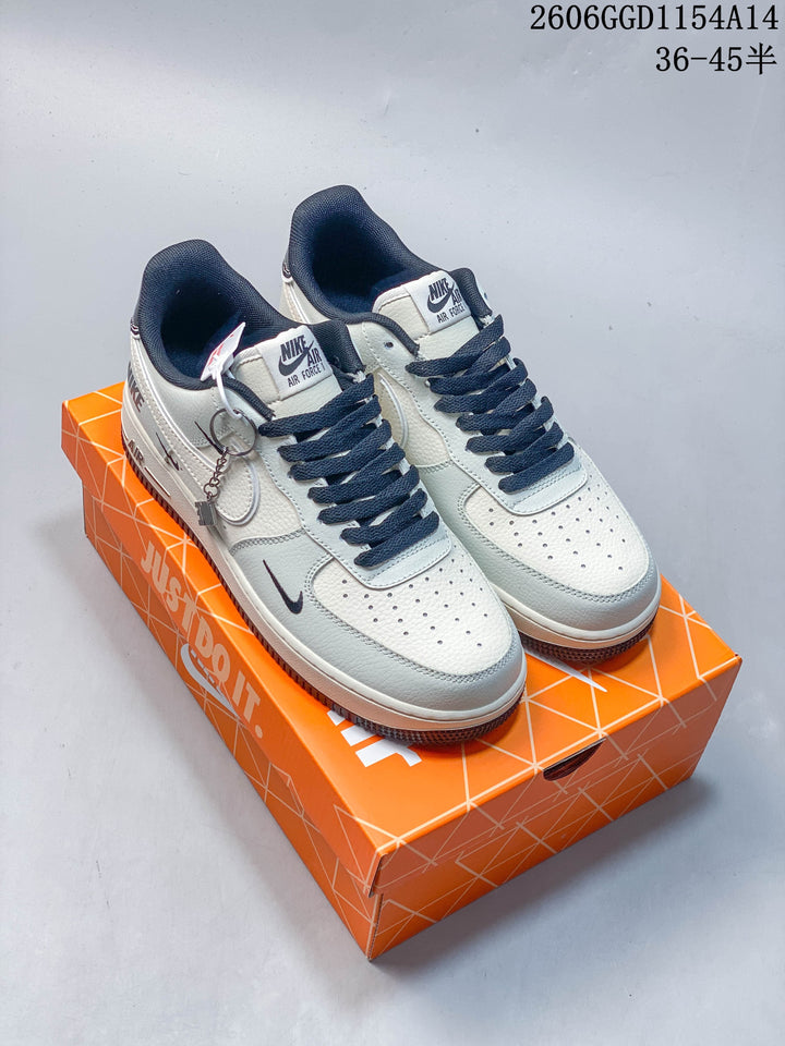 Nike Air Force 1 White Sneakers with Dark Swoosh Details