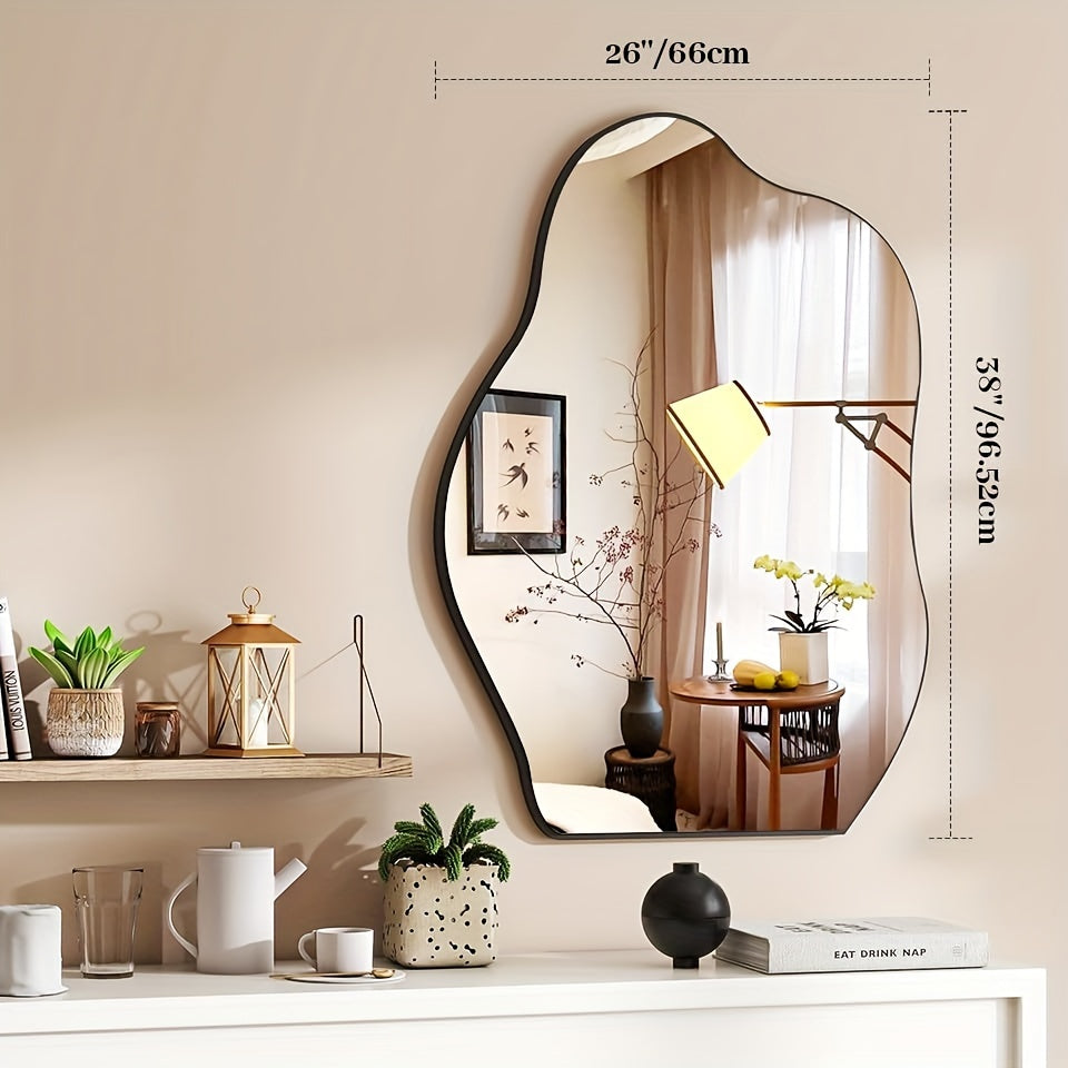 Elegant Asymmetrical Wall Mirror with Wooden Frame - Unique Irregular Shape, Lightweight, Oil-Rubbed Finish for Chic Decor in Living Room, Bedroom, Entryway, Hallway, Mirror Wall Decor