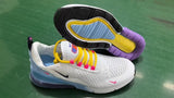 Nike Air Max 270 White, Purple, and Orange Sneakers