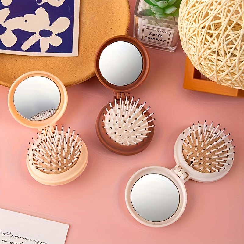 1 Pc Mini Portable Women's Comb For Outdoor, Lightweight Bifold Travel Comb With Mirror