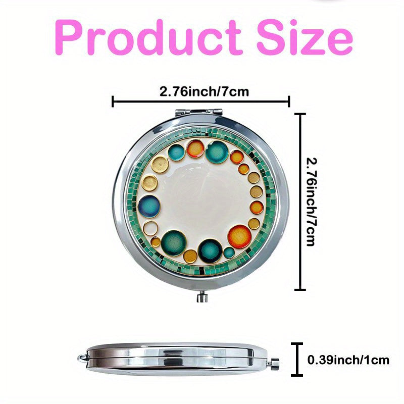 1pc Round Flip Makeup Mirror, Chic and Durable Decorative plate with circular motifs Stylish Makeup Mirror, Lightweight for Gifting, Metallic Shine