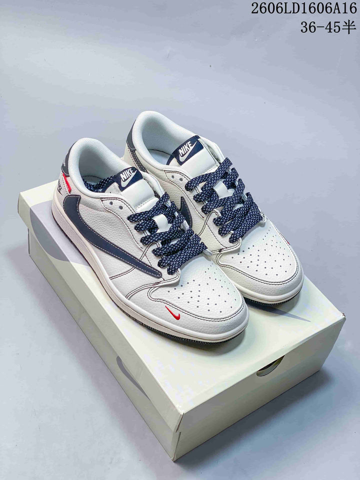 Jordan 1 Low Style Sneakers in Off-White and Navy
