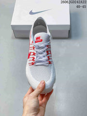 Nike VaporMax Flyknit Running Sneakers, White and Red