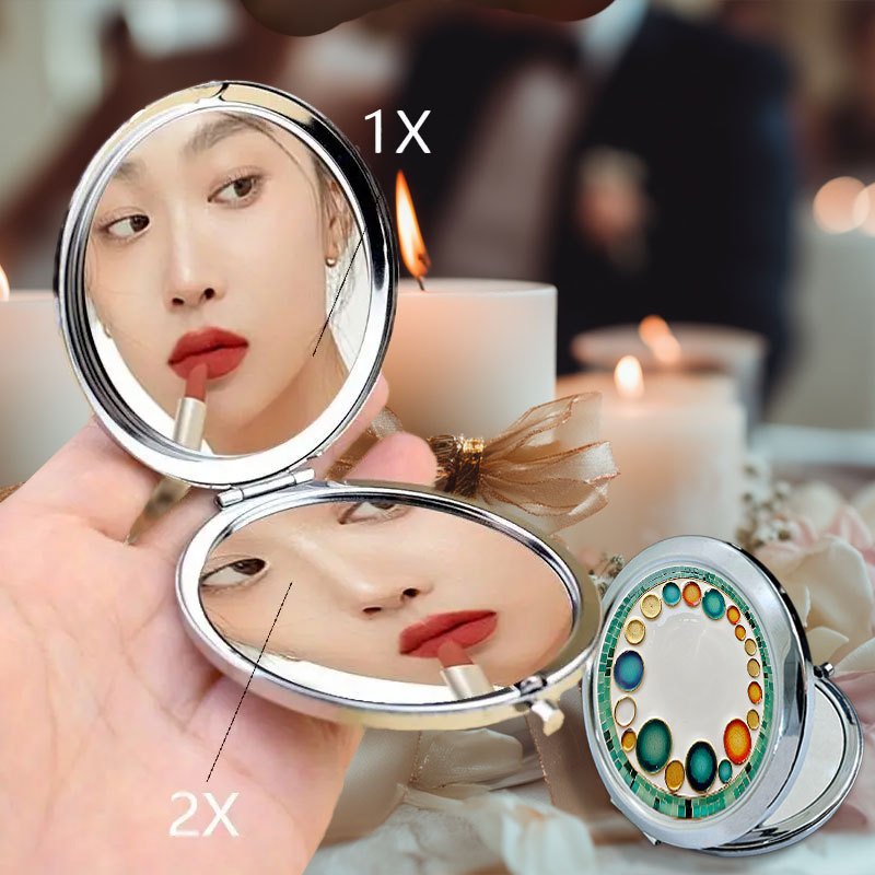1pc Round Flip Makeup Mirror, Chic and Durable Decorative plate with circular motifs Stylish Makeup Mirror, Lightweight for Gifting, Metallic Shine