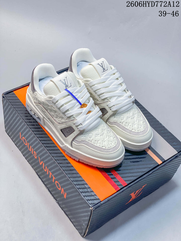 Louis Vuitton White Low-Top Sneakers with Silver Accents