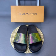Louis Vuitton Monogram Slide Sandals with Black Footbed