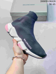 Balenciaga Sock-Style Knit Sneakers, Dark Blue and White