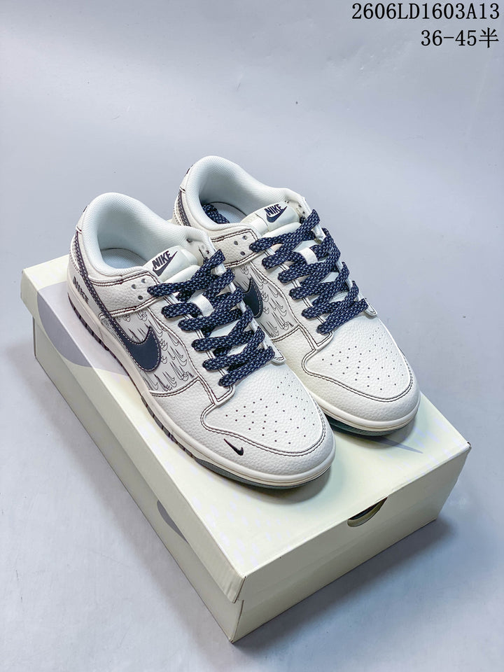 Nike Dunk Low Supreme-Style Sneakers in Cream and Navy