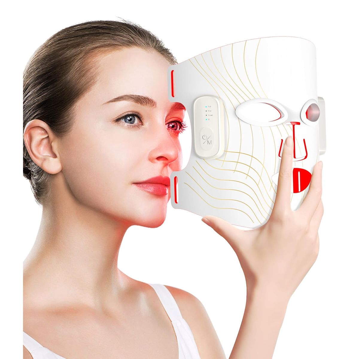 Wireless LED Face Mask with Near-Infrared Red Light (NIR) - 5 Modes, 380-850nm Multi-Wavelength, Rechargeable Beauty Device for Women & Men