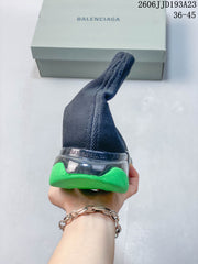 Balenciaga Sock-Style Sneakers in Navy and Neon Green