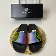 Versace Medusa Slide Sandals with Greek Key Detail
